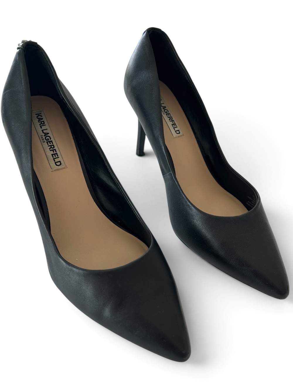 Karl Lagerfeld Royale Black Leather Pointed Pumps Size 9.5 AS IS (3.5” High)